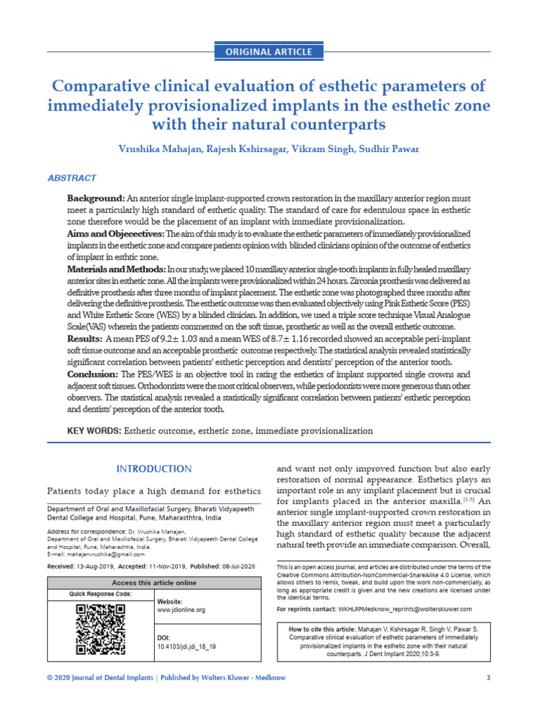 Comparative Clinical Evaluation of Esthetic.2 | PDF | Dental Implant ...