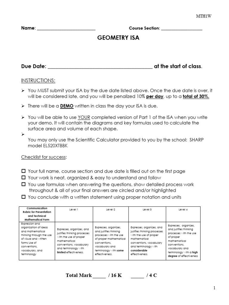 Geometry ISA: Surface Area & Volume | PDF | Area | Sphere