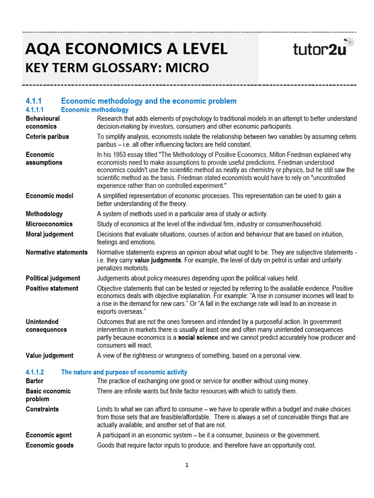 AQA A Level Microeconomics Key Terms | PDF | Demand | Elasticity ...
