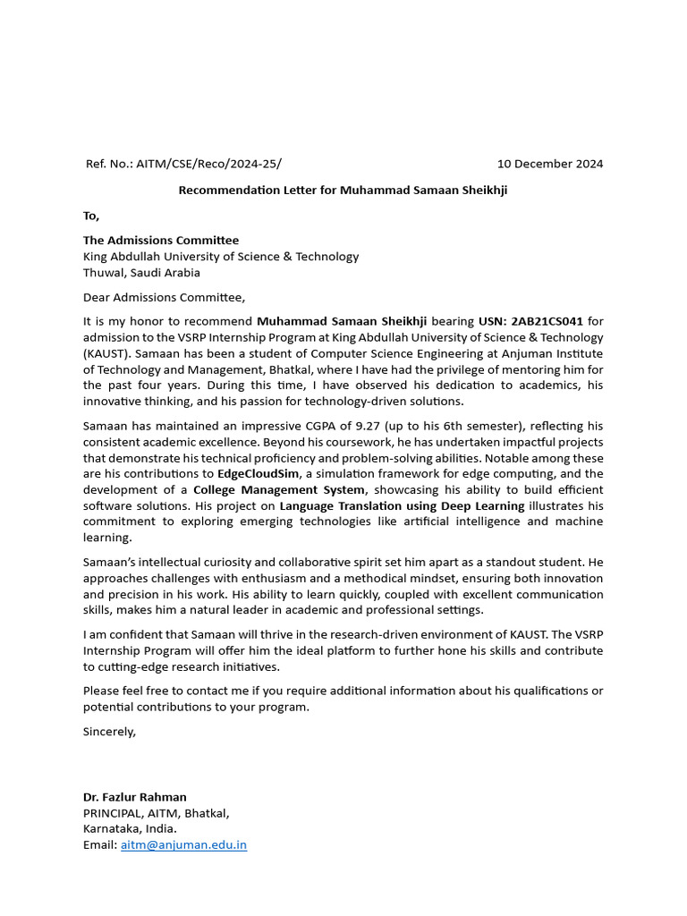 KAUST VSRP Internship Recommendations | PDF | Science | Intelligence