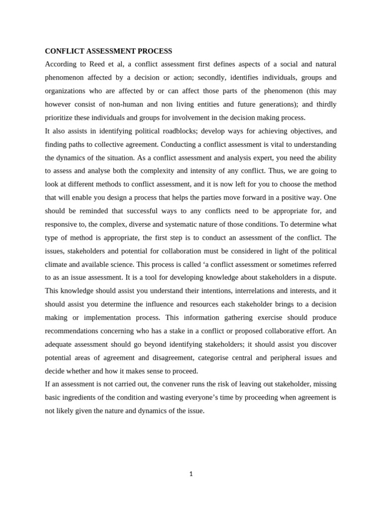 Conflict Assessment Process | PDF | Interview | Mediation