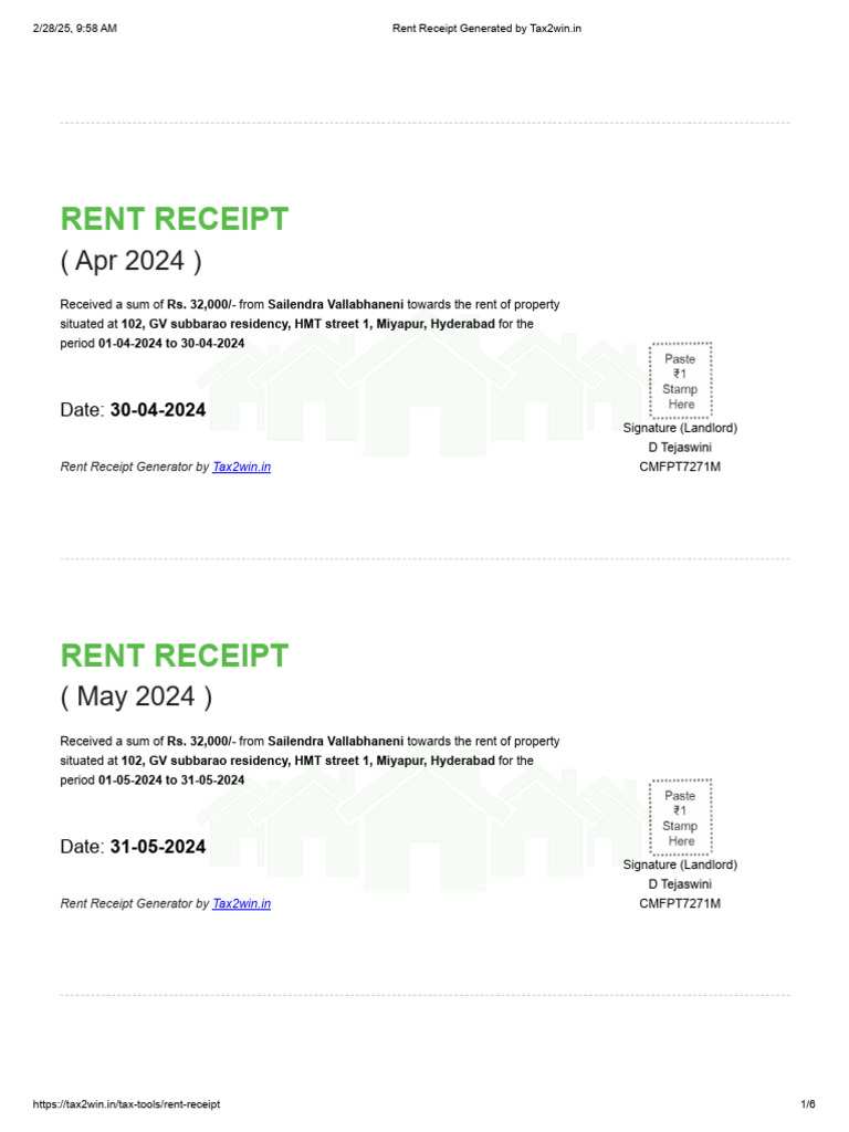 Rent Receipts Generator - Generate Free Rent Receipts Online - Tax2win ...