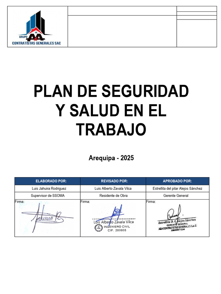 Plan de Seguridad y Salud Ocupacional A&A 2025 - WAYRA | PDF ...