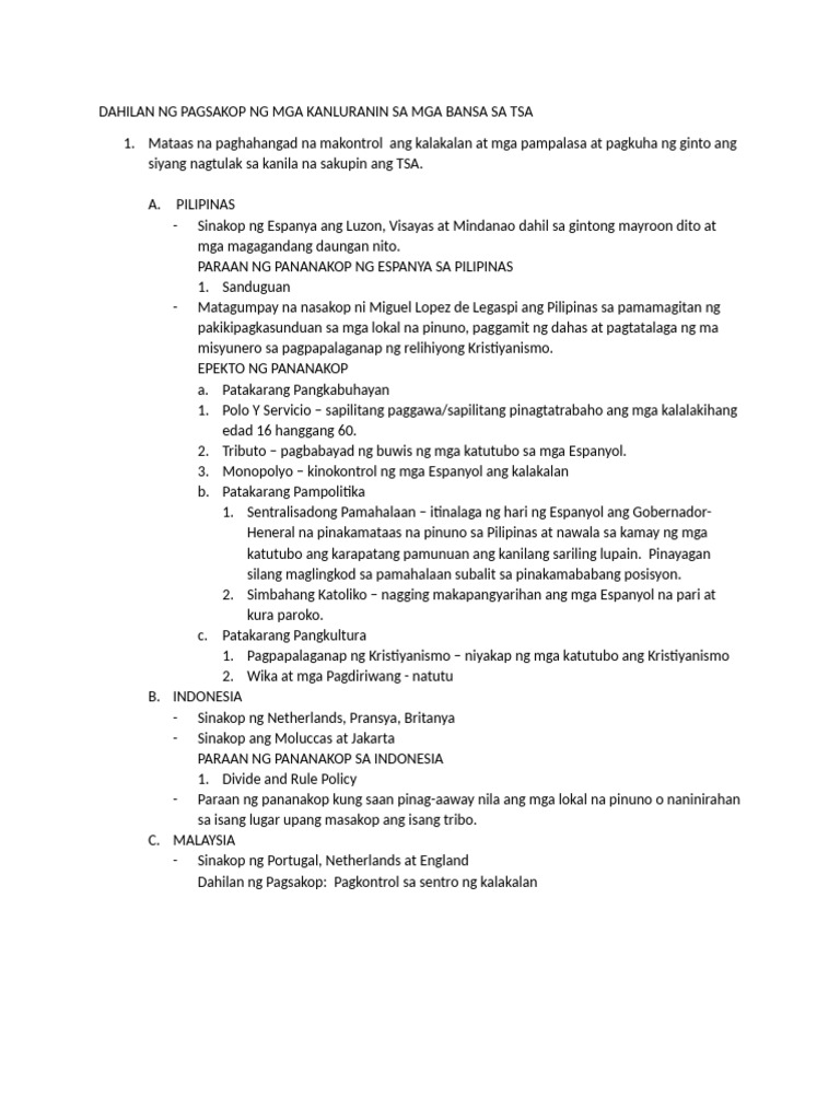 Dahilan NG Pagsakop NG Mga Kanluranin Sa Mga Bansa Sa Tsa | PDF