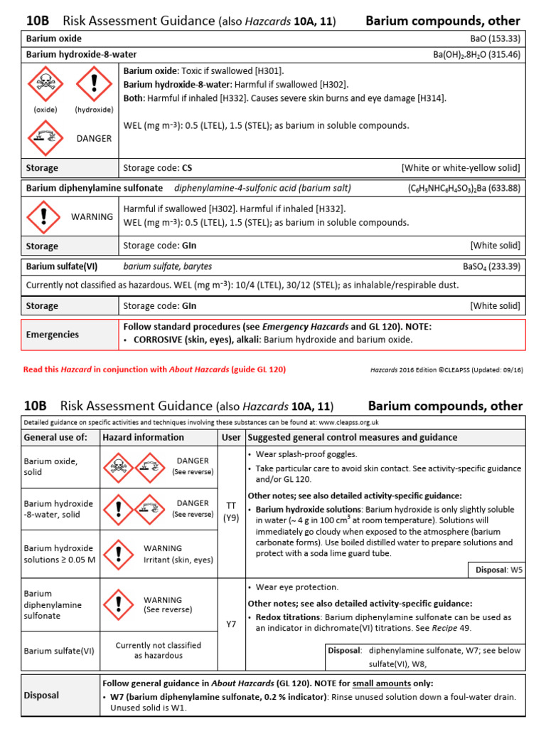 Barium Compounds Risk Assessment Guide | PDF | Atoms | Chemical Elements