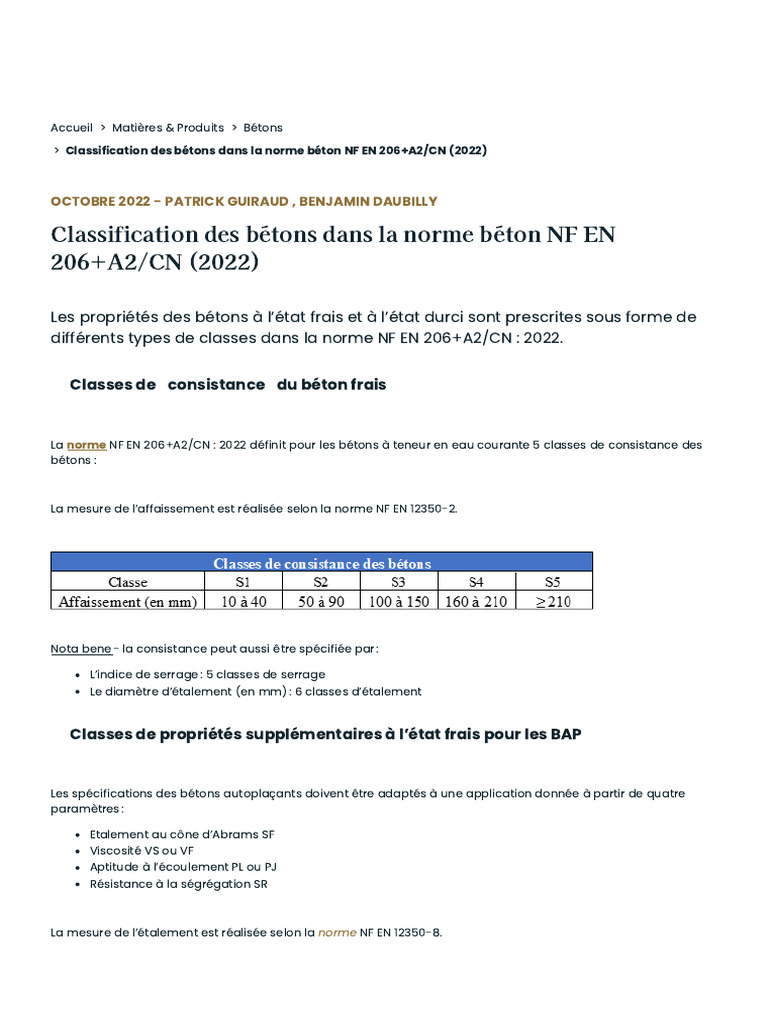 Classification des bétons NF EN 206+A2/CN | PDF | Béton | Ingénierie ...