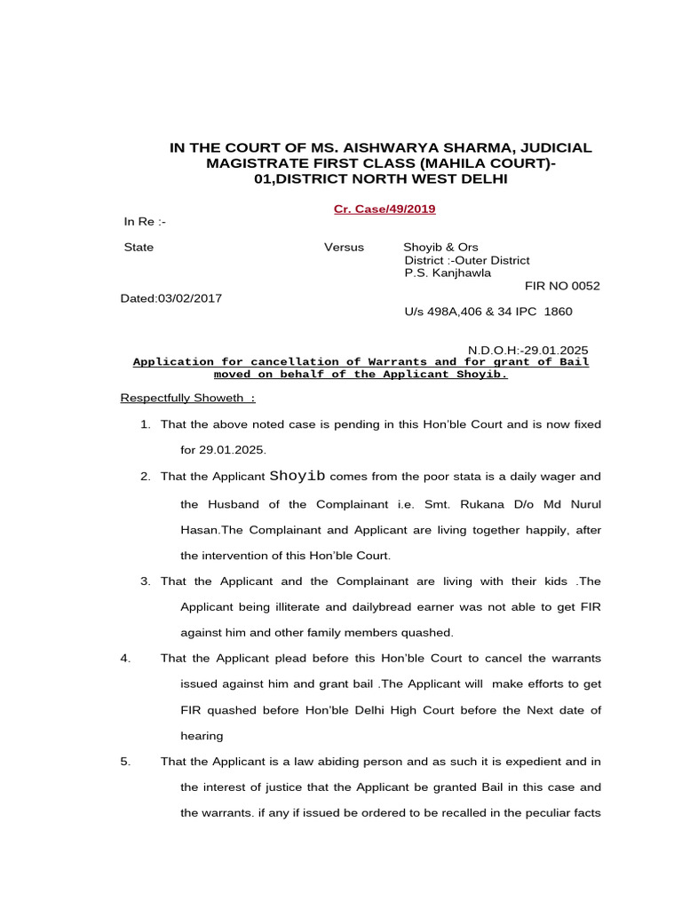Bail Application for Shoyib in IPC Case | PDF | Bail | Political Law