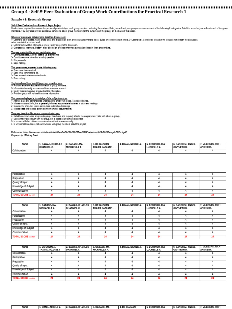 Group Work Self & Peer Evaluation Guide | PDF | Information | Human ...