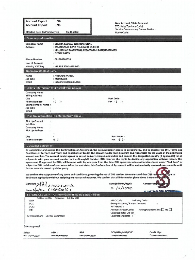 Form Pengajuan DHL | PDF