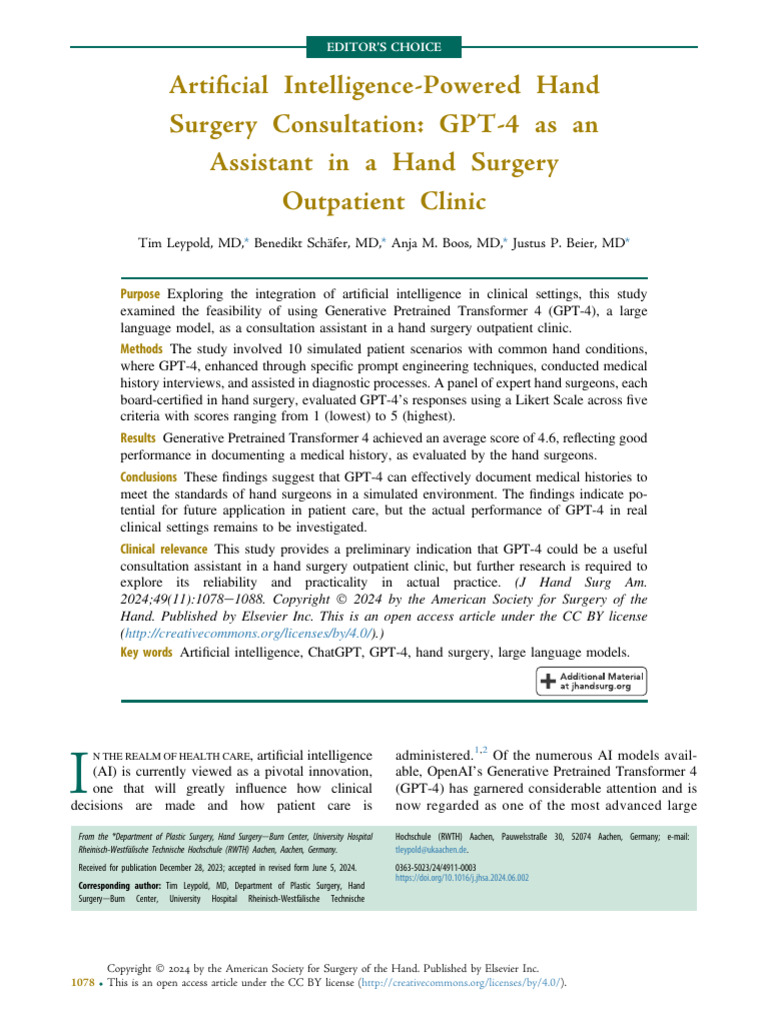 Artificial Intelligence Powered Hand Surgery Consu | PDF | Artificial ...