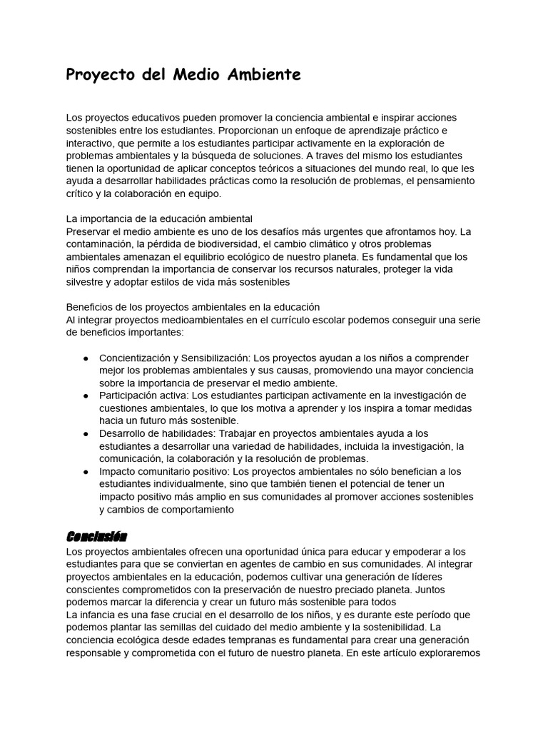Proyecto Del Medio Ambiente | PDF | Sustentabilidad | Entorno natural