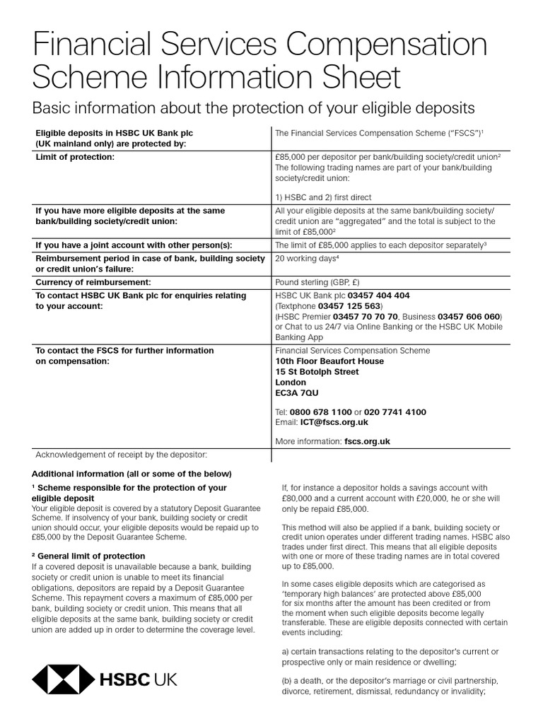 FSCS Information Sheet | PDF | Cost Of Living | Deposit Account