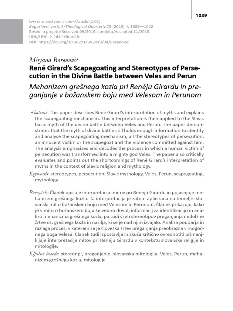 Girard's Scapegoating in Slavic Mythology | PDF