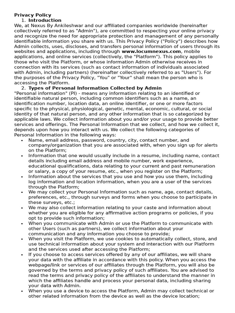 Privacy Policy Nexus by Ankileshwar | PDF | Http Cookie | Privacy