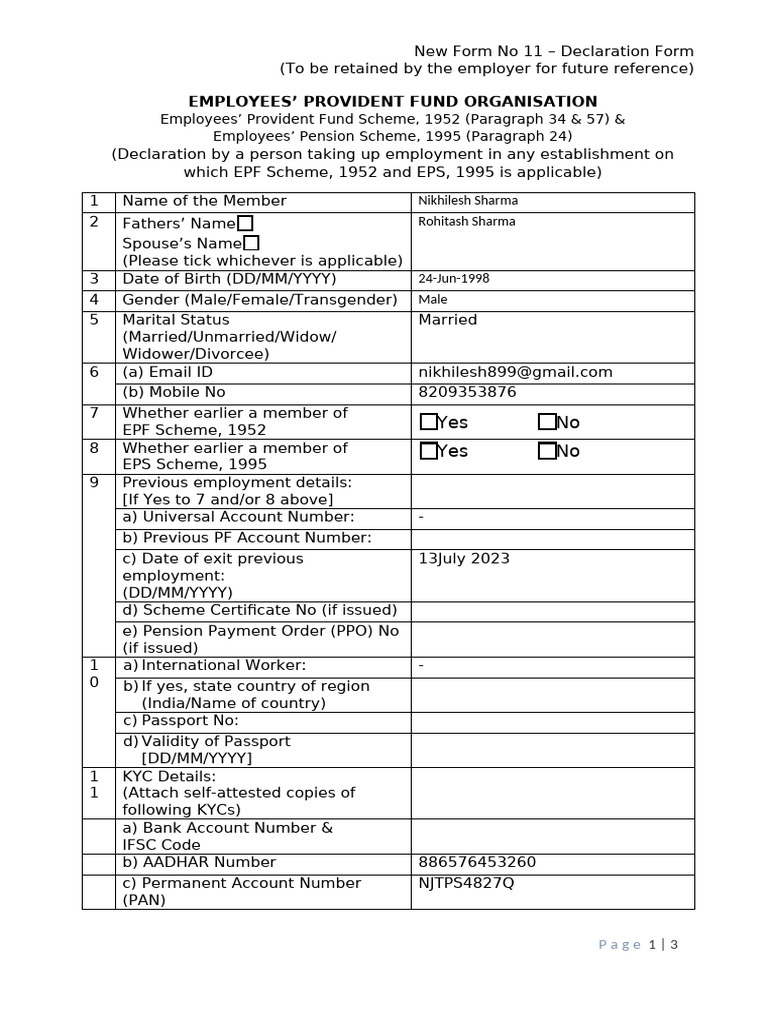 EPF Declaration Form No 11 Guide | PDF | Authentication
