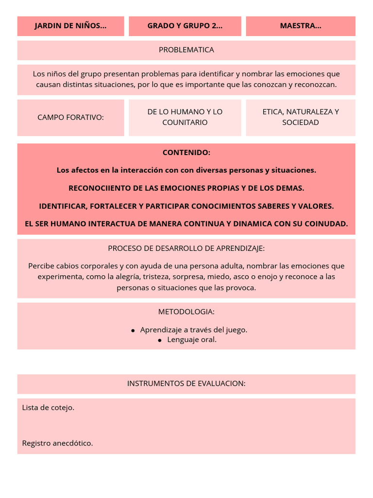 Reconociendo Emociones en Preescolar | PDF | Las emociones | Aprendizaje