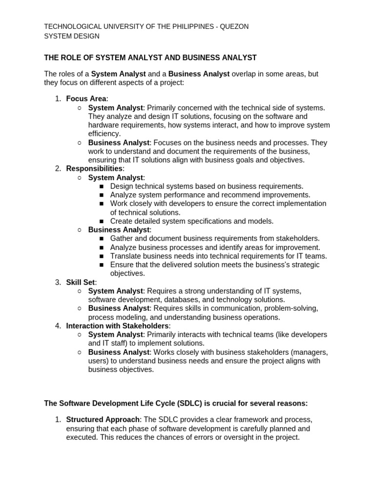 System and Business Analyst Roles | PDF | Software Bug | Software