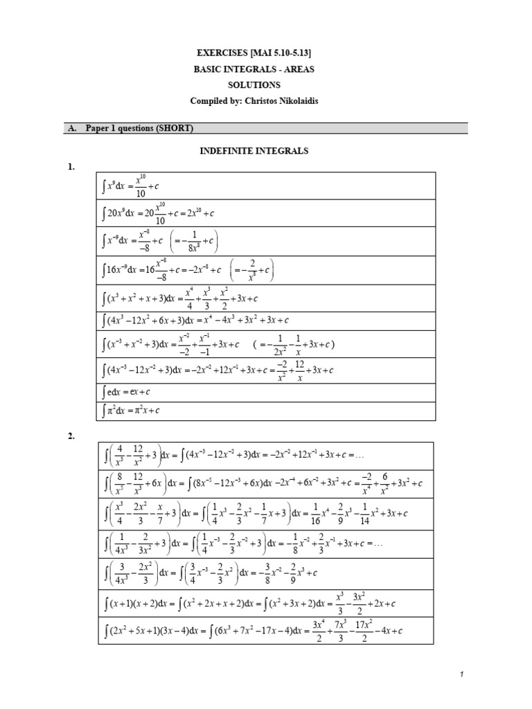 Integration Exercises and Solutions | PDF