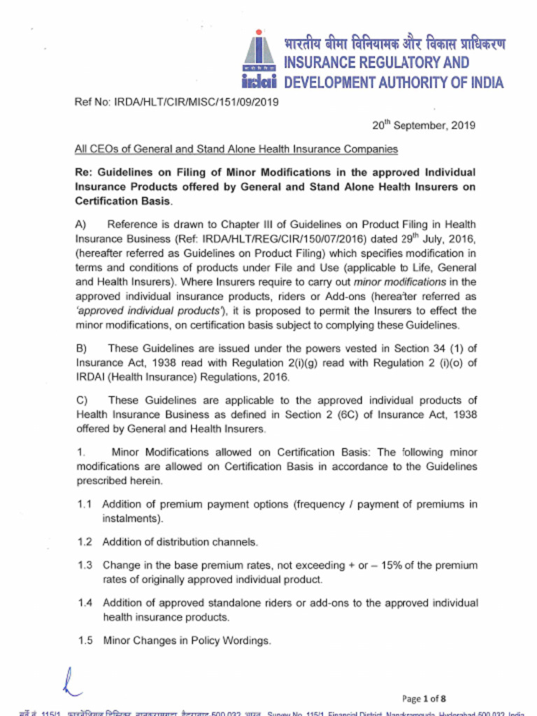 Guidelines On Filing of Minor Modifications in The Approved Individual ...