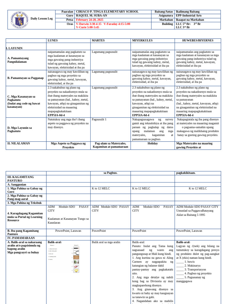 DLL WEEK 5-Q4 EPP 5 - February 24-28, 2025 | PDF