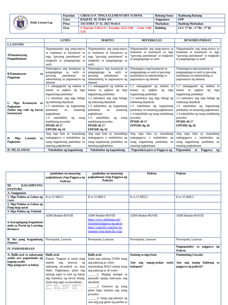 DLL Week 6-Q3 Epp 5 - Janaury 27-31,2025 | PDF
