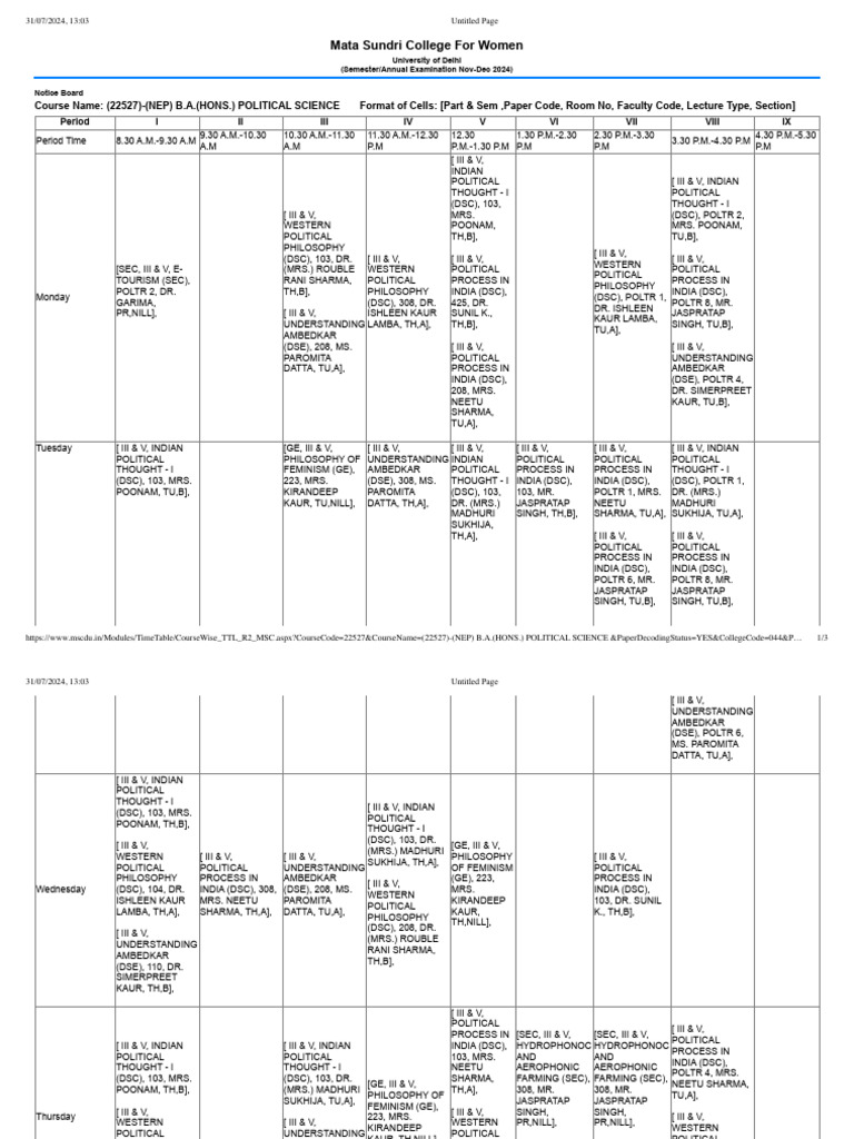Mata Sundri College Exam Schedule 2024 | PDF | Liberal Arts Education