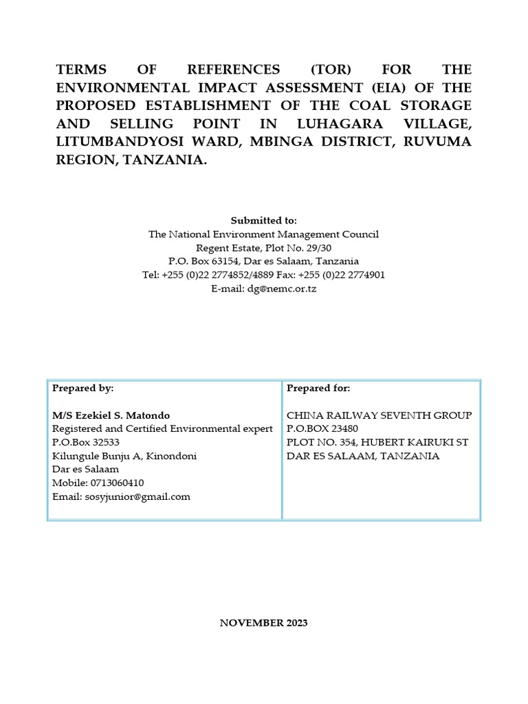 EIA Terms for Coal Storage in Luhagara | PDF | Environmental Impact ...