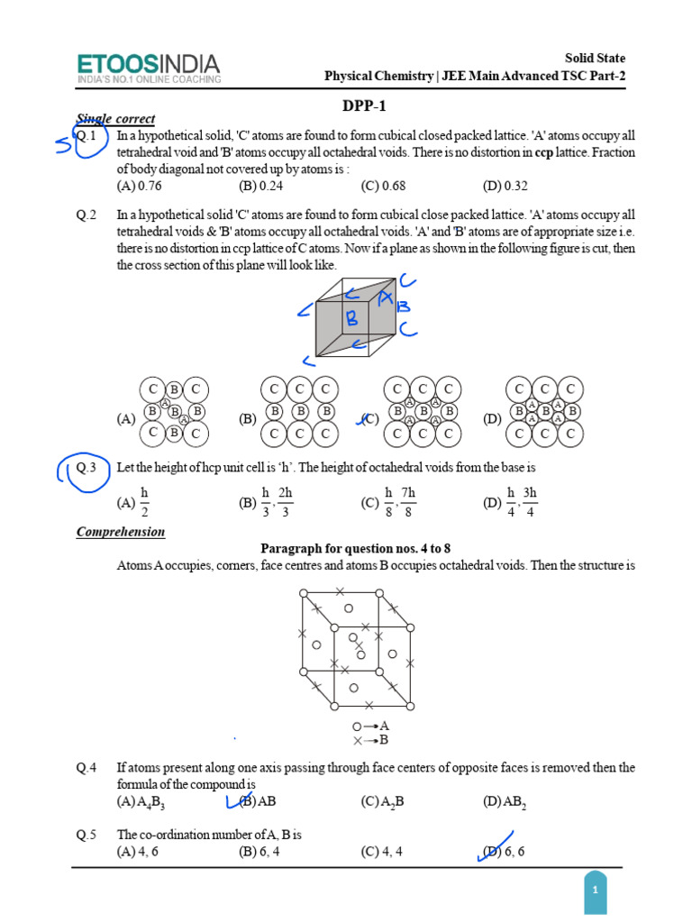 Solid State Chemistry: JEE Practice Questions | PDF | Crystal Structure ...