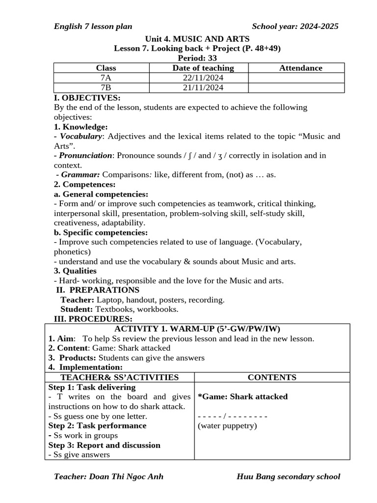 English 7 Music and Arts Lesson Plan | PDF | Human Communication ...