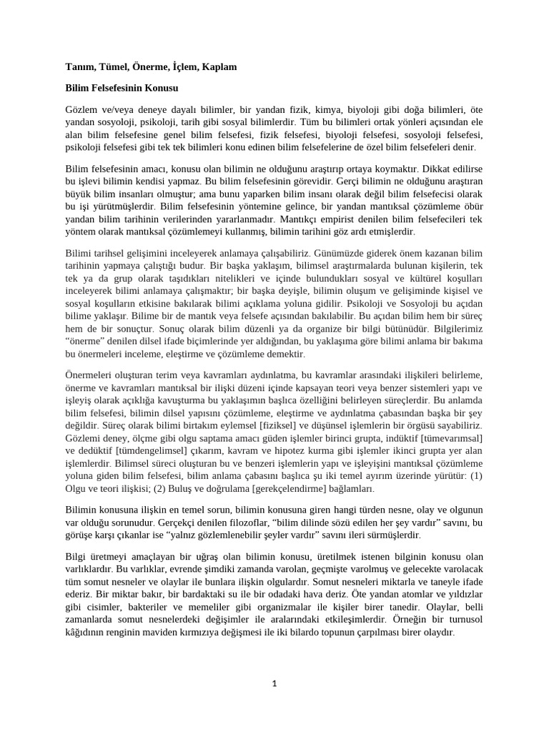 Bilim Felsefesi 1 - Temel Kavramlar | PDF