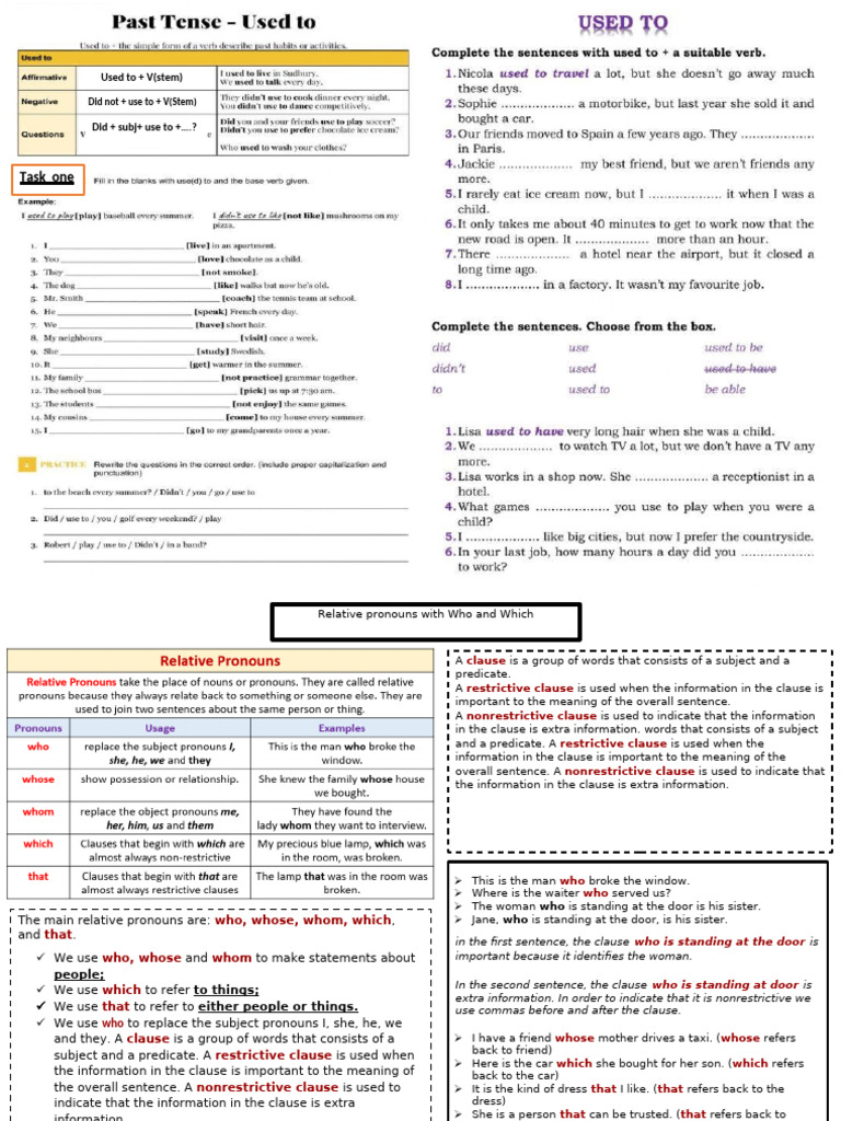 Relative Clauses and Used To | PDF | Clause | Subject (Grammar)
