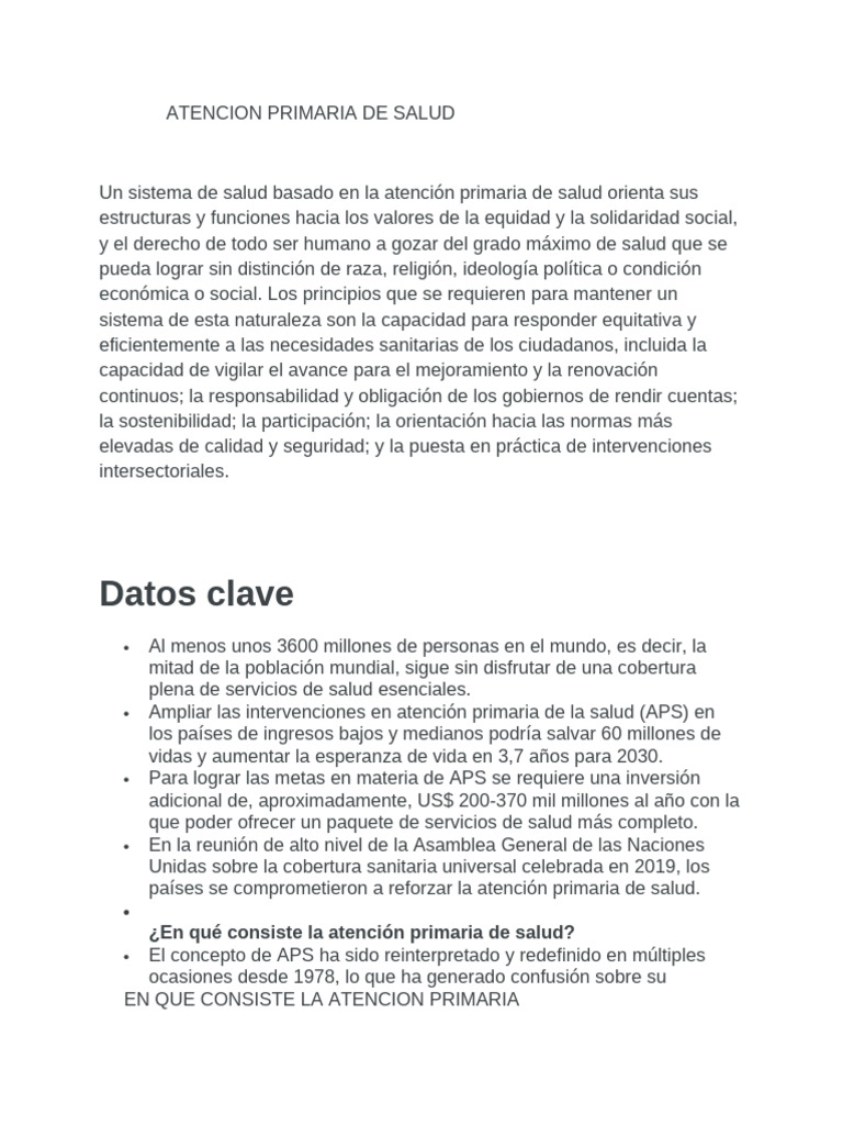 Importancia de la Atención Primaria de Salud | PDF | Hospital | Cuidado ...