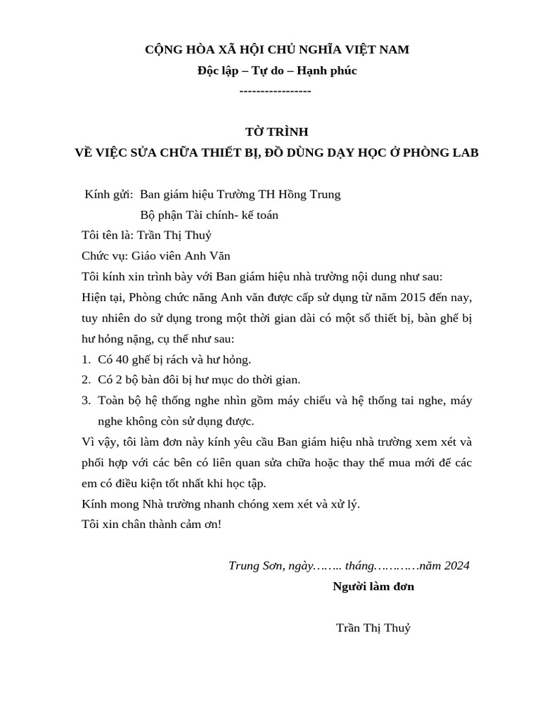 Don de Nghi Sua Chua Thiet Bi Do Dung | PDF