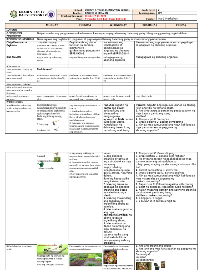 Dll-Epp 5 - Q2 - W2 - Agri - Oct. 7-11,2024 | PDF