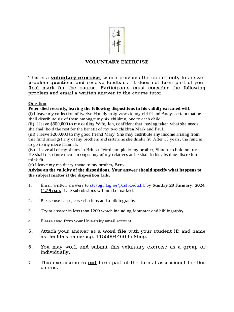 Voluntary Exercise on Will Dispositions | PDF