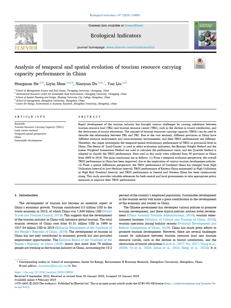 Analysis Of Temporal And Spatial Evolution Of Tourism Resource Carrying