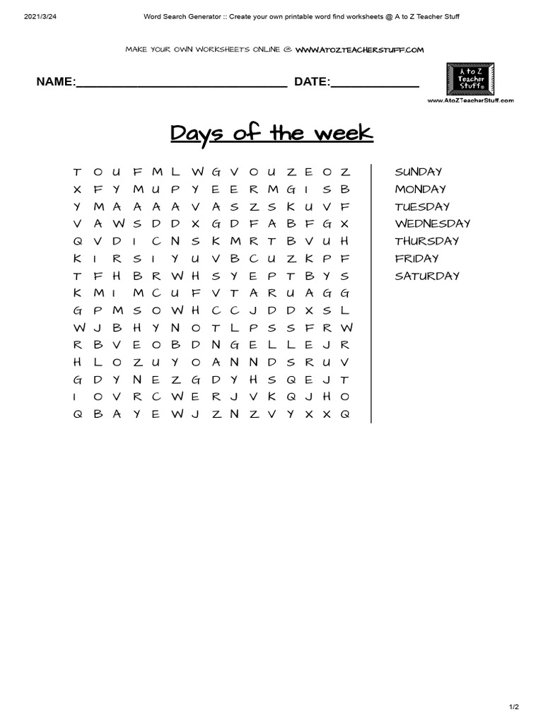 Word Search Generator __ Create your own printable word find worksheets ...