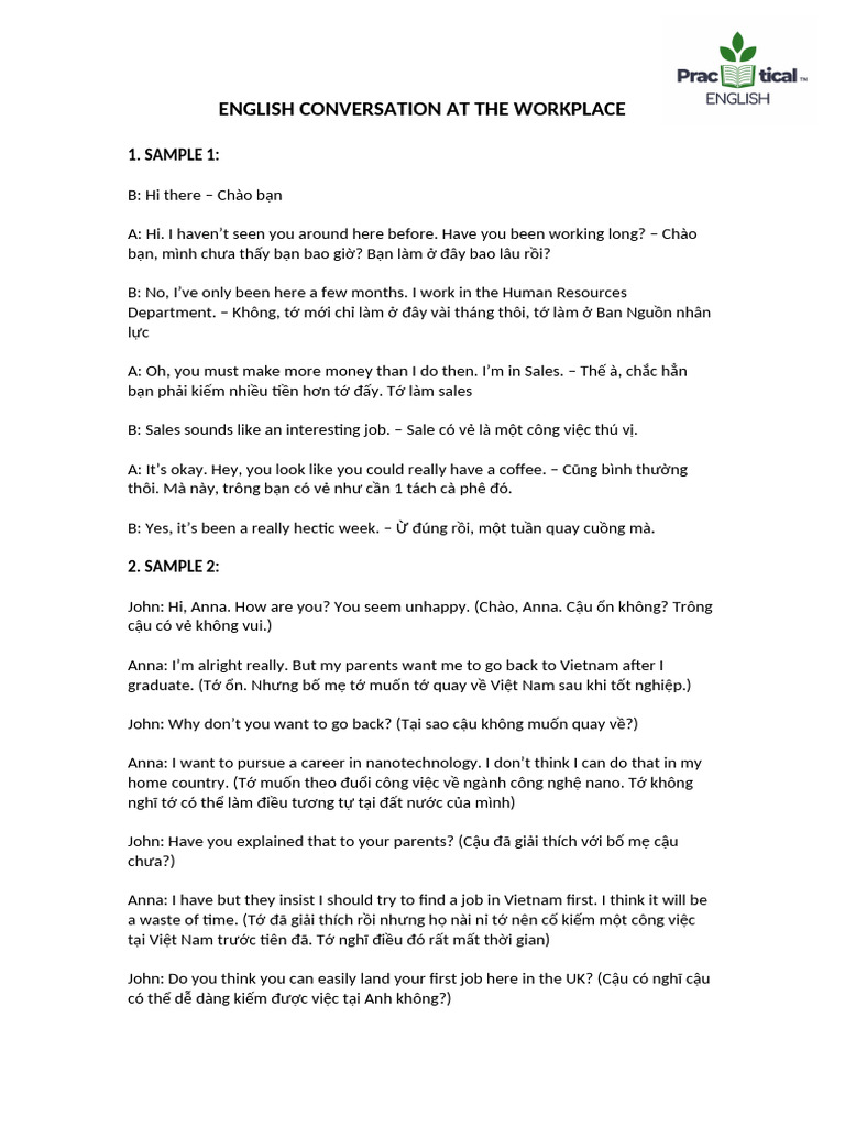 English Conversation at The Workplace | PDF