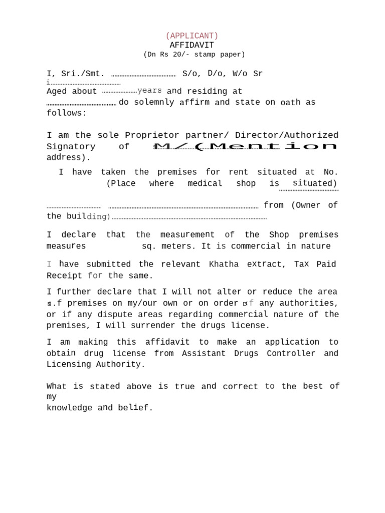 Drug License Affidavit Template | PDF