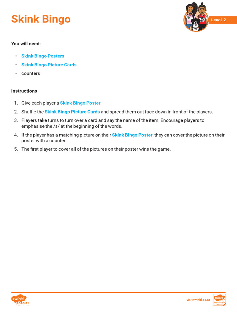 Skink Bingo Adult Guidance | PDF