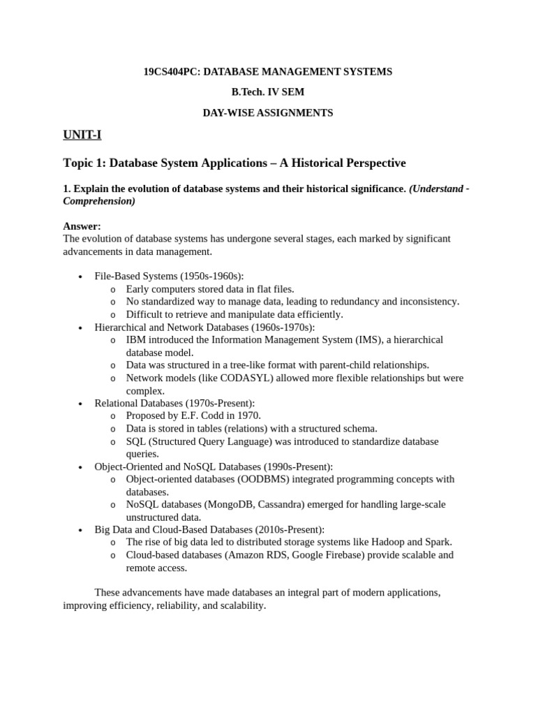 Evolution of Database Management Systems | PDF | Databases | Relational ...