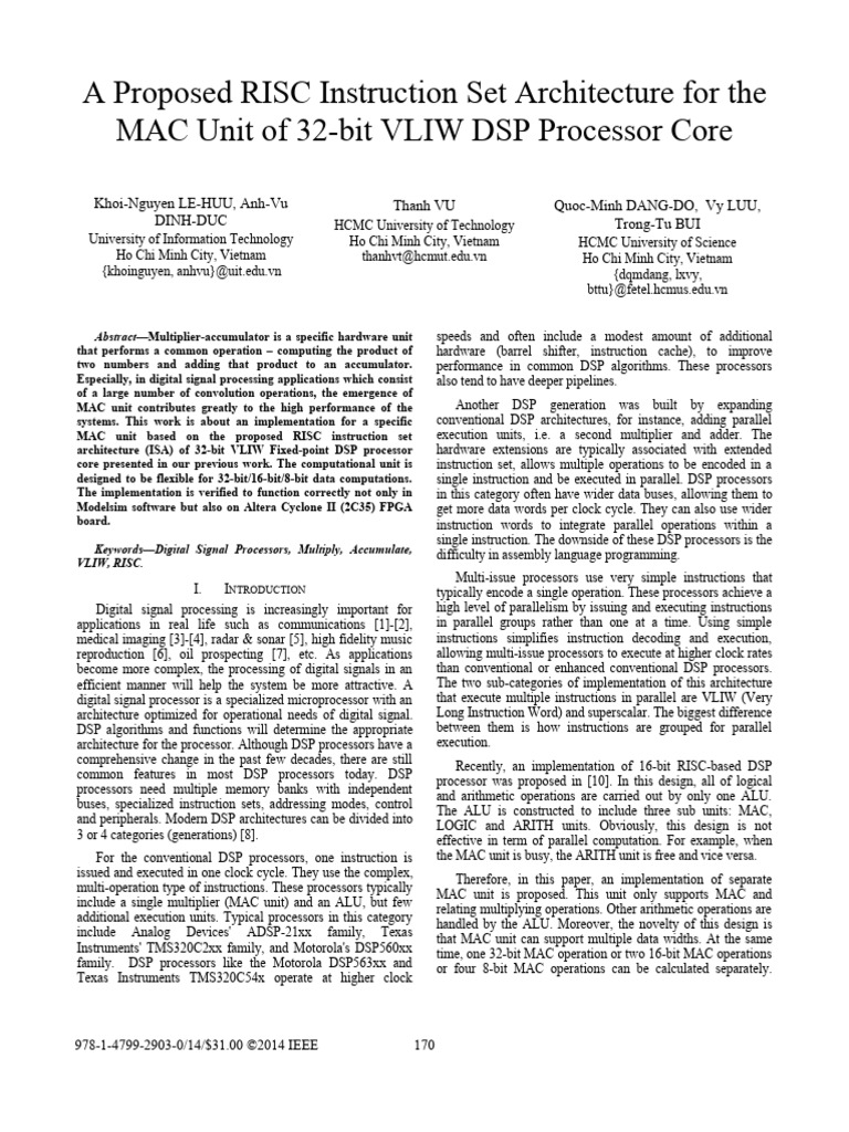 A Proposed Risc Instruction Set Architecture for the Mac Unit of 2014 ...