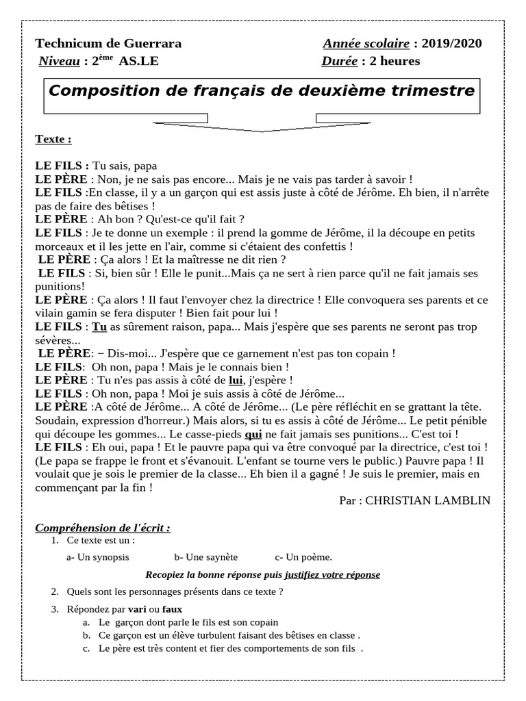 Saynète humoristique sur l'école | PDF