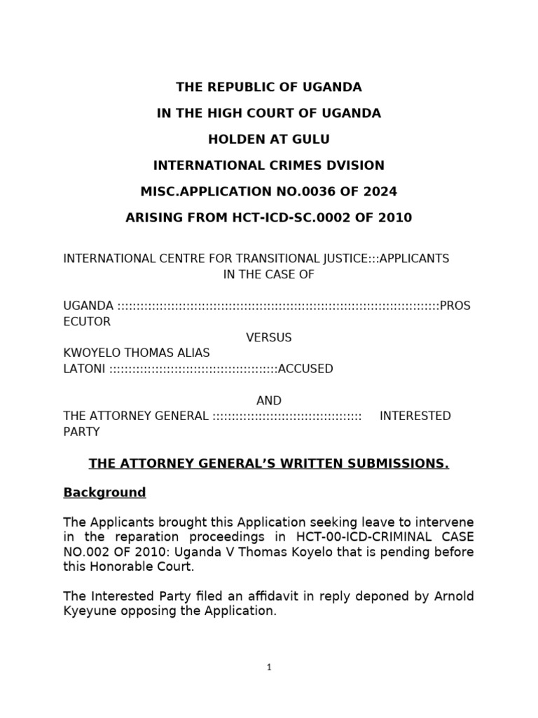 Uganda High Court Reparations Case Analysis | PDF | International ...