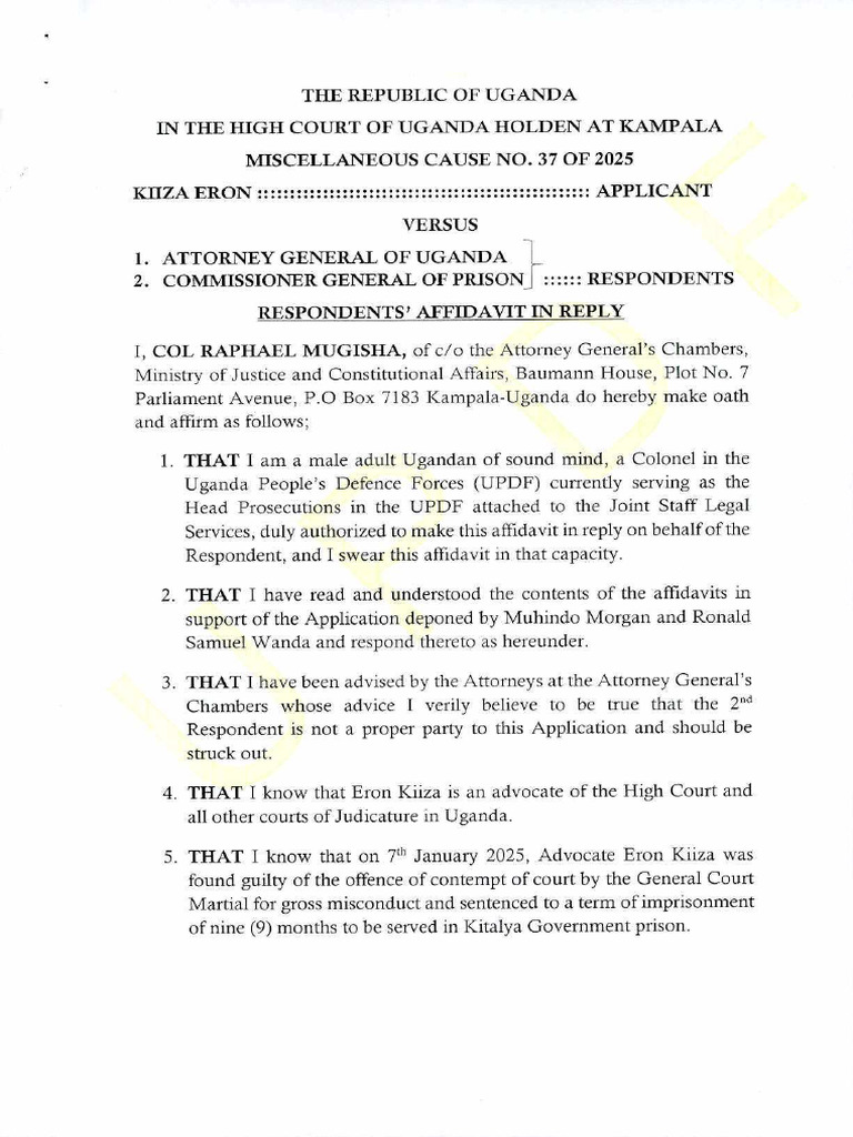 Affidavit in Reply: Eron Kiiza Case | PDF | Appeal | Attorney General