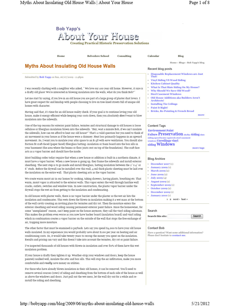 Myths of Insulating Old House Walls | PDF | Building Insulation | Wall