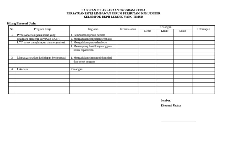 Program Kerja Ekonomi Istri Rimbawan | PDF