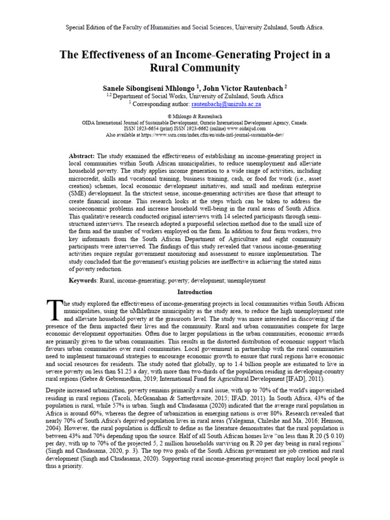 Income-Generating Projects in Rural South Africa | PDF | Food Security ...