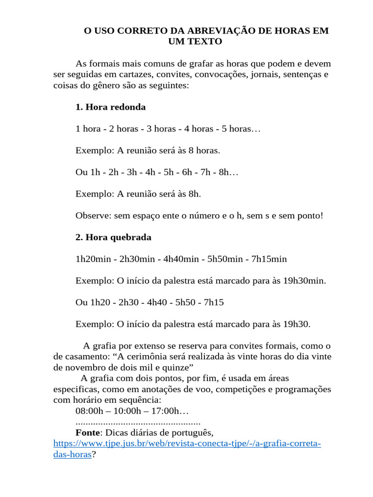 Abreviação Correta de Horas em Textos | PDF