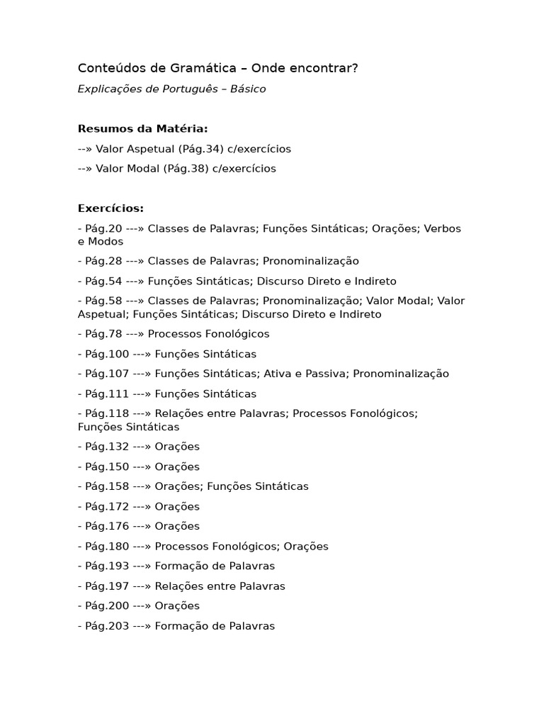 Conteúdos e Exercícios de Gramática | PDF